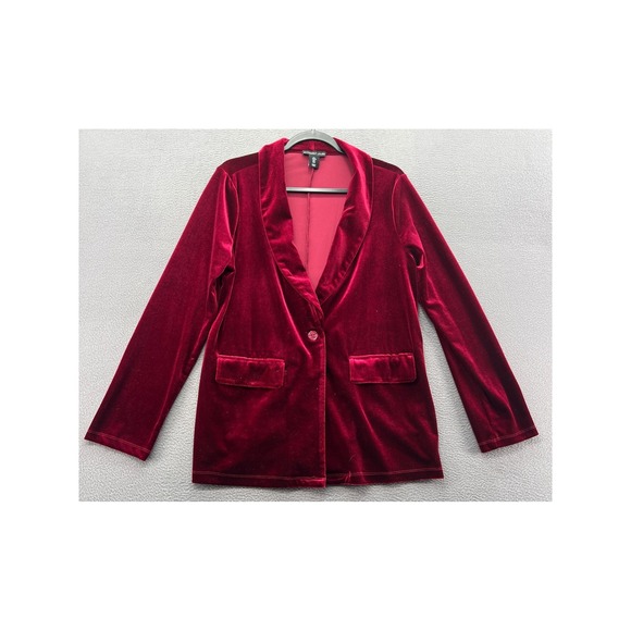 Sincerely Jules Jackets & Blazers - Sincerely Jules Blazer Women L Red Velvet Jacket Shawl Lapel Single Button